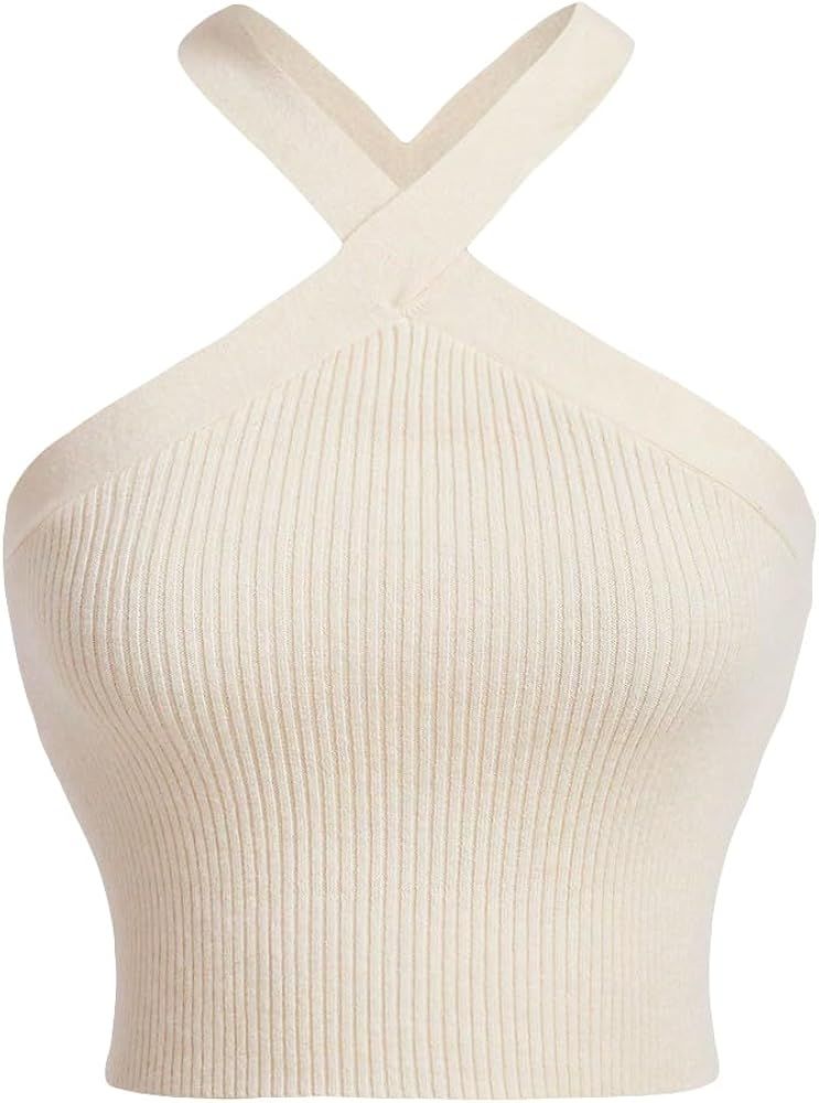 Floerns Women's Dressy Criss Cross Sleeveless Tank Halter Top Tee Shirt | Amazon (US)