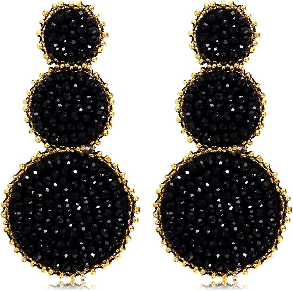 CEALXHENY Beaded Drop Earrings Statement Seed Bead Earring for Women Handmade Triple Circle Dangl... | Amazon (US)