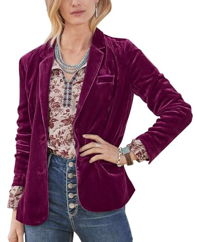 MINTLIMIT Velvet Blazers for Women Notched Lapel Long Sleeve Blazer Formal Events Work Office Velvet Jacket Coat with Pockets(Purplish Red,M) | Amazon (US)