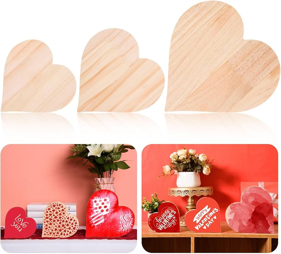 FOBSME 3 Pcs Valentine's Wooden Heart Cutouts Unfinished Heart Tiered Tray Decor Pine Wooden Hear... | Amazon (US)