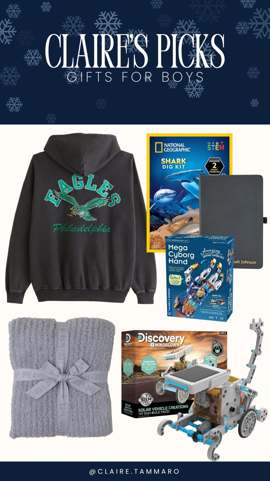 Gifts for Boys!! 

Eagles sweatshirt, Shark dig kit, Barefoot dreams blanket, personalized notebook, mega cyborg hand, solar vehicle, gifts for boys, holiday gift guide, boys gifts, holiday shopping, young boys

#LTKSeasonal #LTKGiftGuide #LTKHoliday