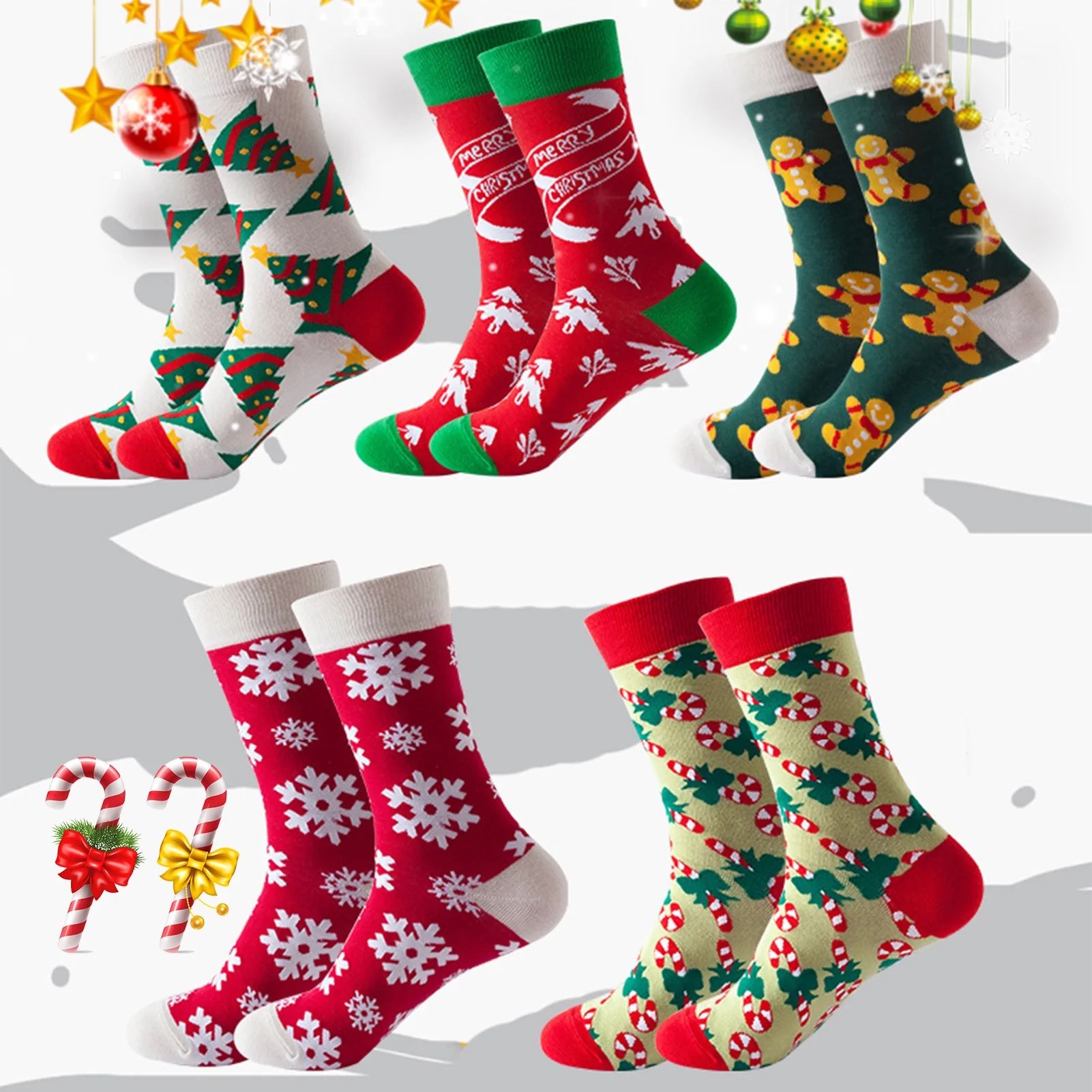 D-GROEE 1 Pair Womens Christmas Socks, Mid Calf Novelty Holiday Socks, Fun Colorful Festive, Crew... | Walmart (US)