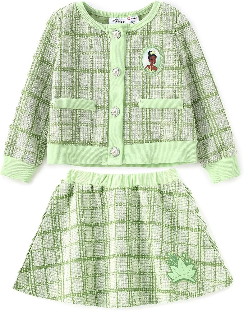 Disney Frozen Elsa Stitch Princess Moana Minnie Toddler Girl 2 Piece Outfit Kid Pearl Button Knit... | Amazon (US)