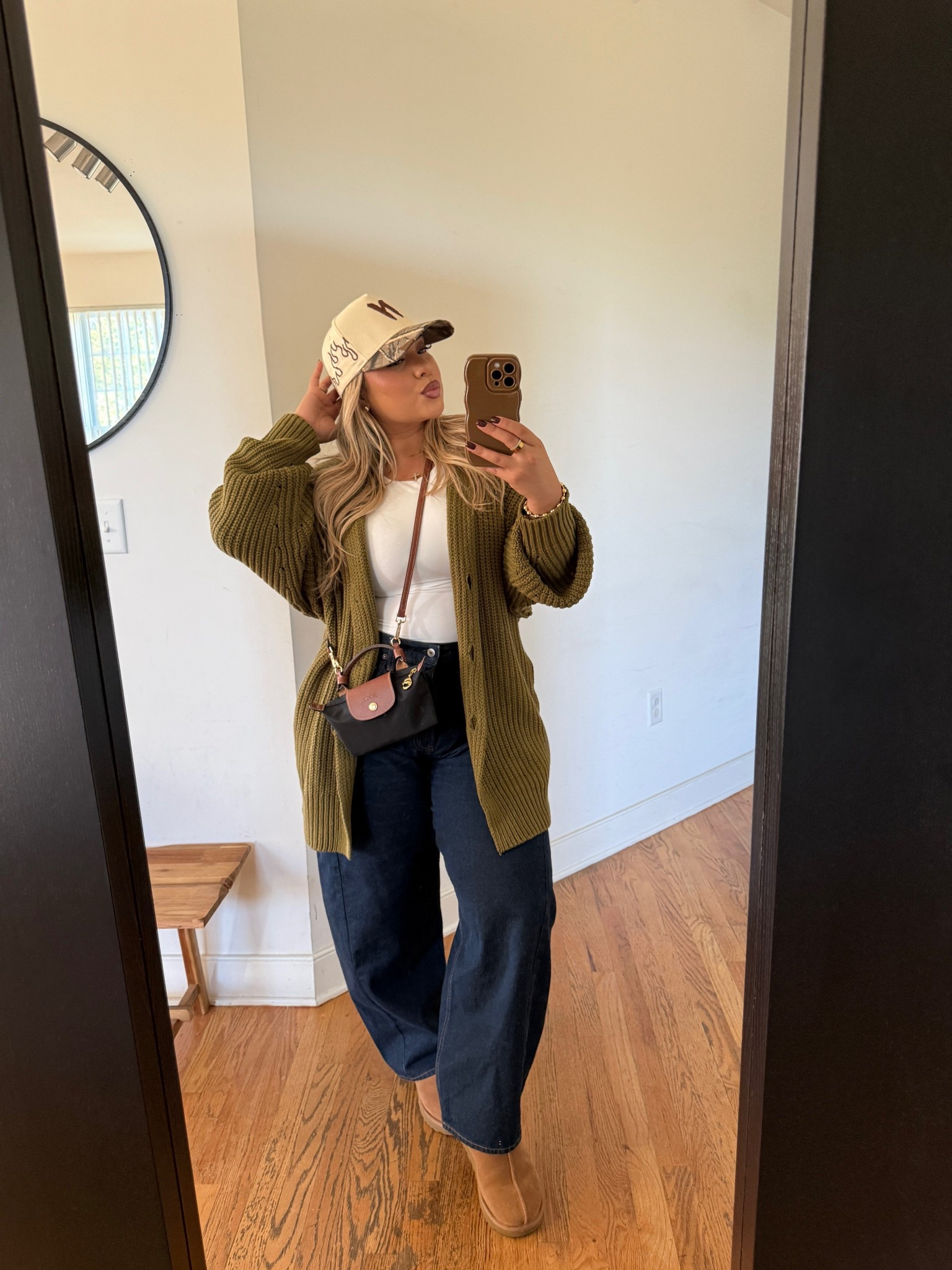 The cutest comfy fit🤎 sizing ⬇️ 

Cardigan: S (runs super big) 
Jeans: 31 Curve 
White Bodysuit: M

#LTKStyleTip #LTKSeasonal #LTKMidsize