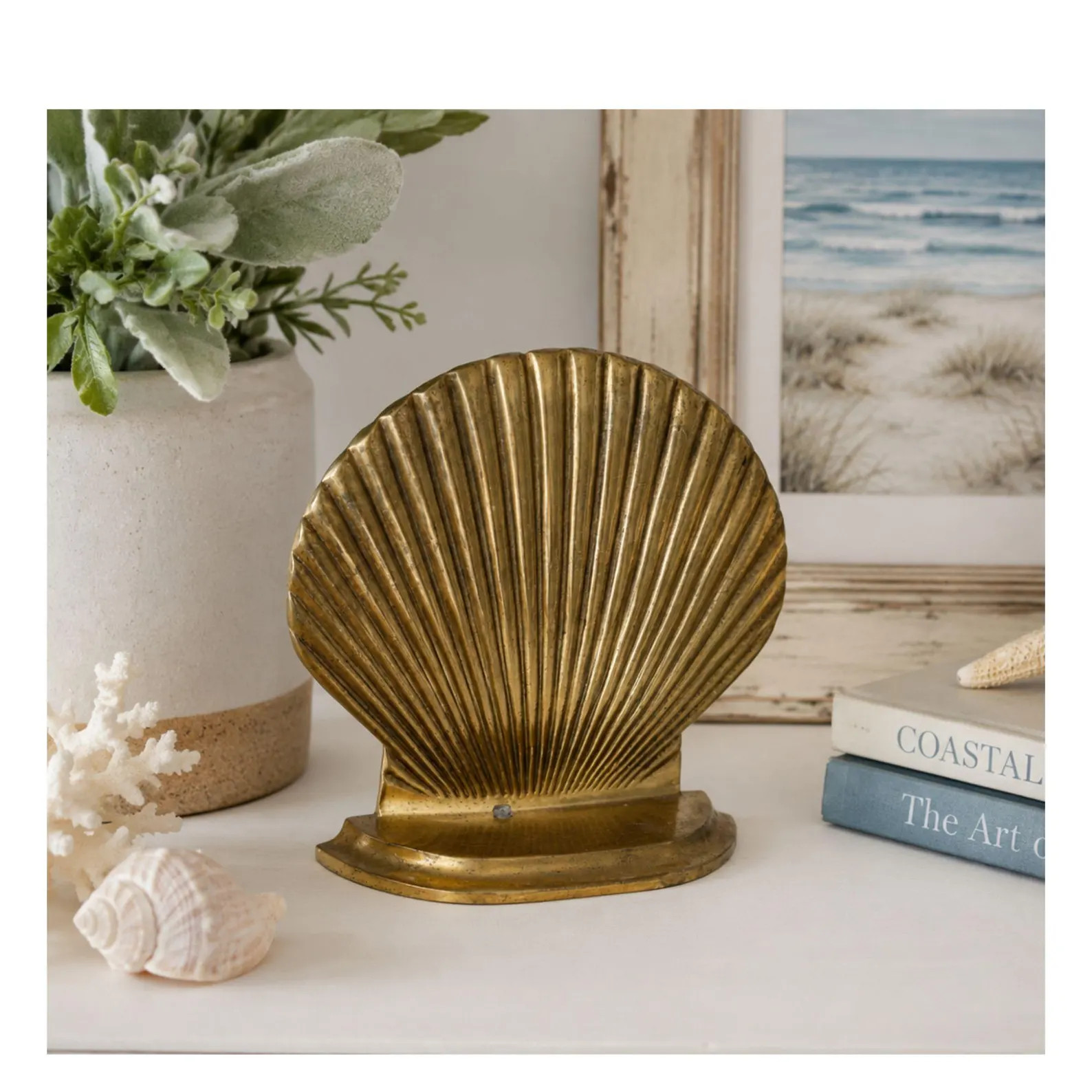 Vintage Brass Tone Seashell Decor | Coastal Beach House Shelf Accent | Nautical Shell Sculpture | Etsy (Global)