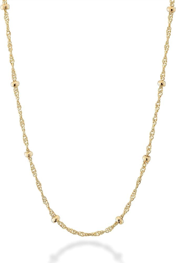 Miabella Italian 18K Gold Over Silver Italian Singapore Bead Chain Station Necklace for Women, Ma... | Amazon (US)