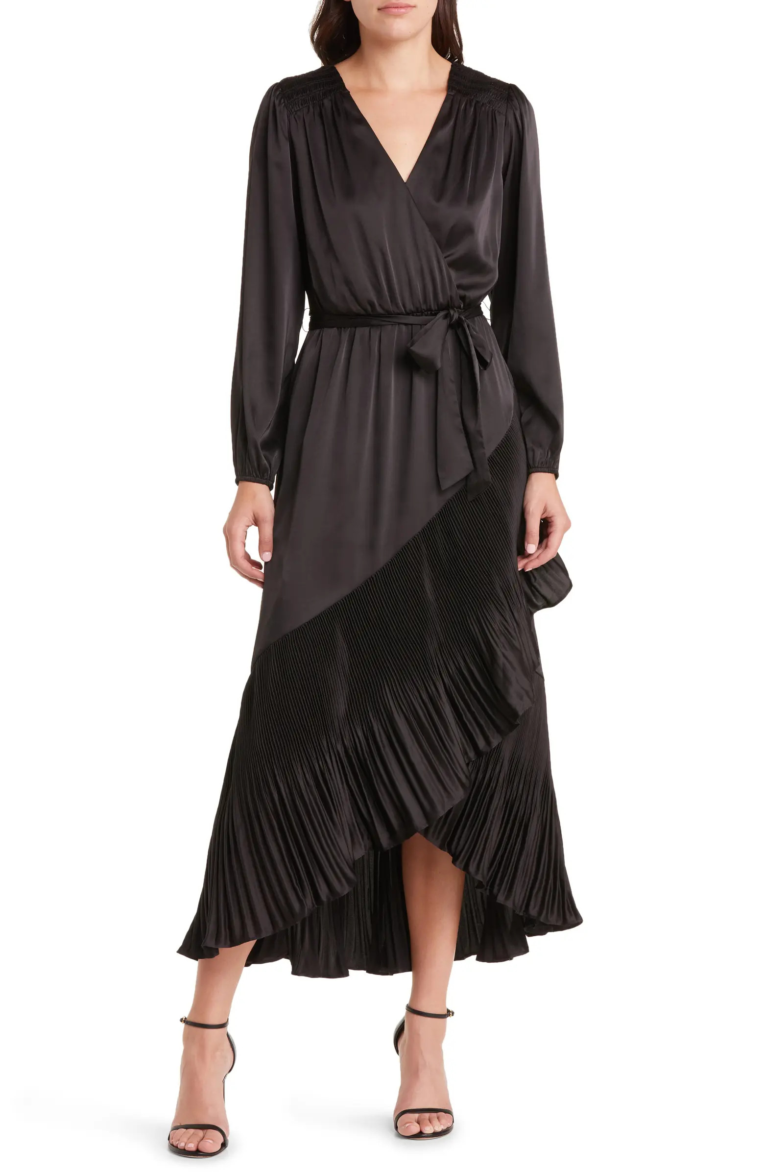 Asymmetric Pleated Belted Long Sleeve Dress | Nordstrom