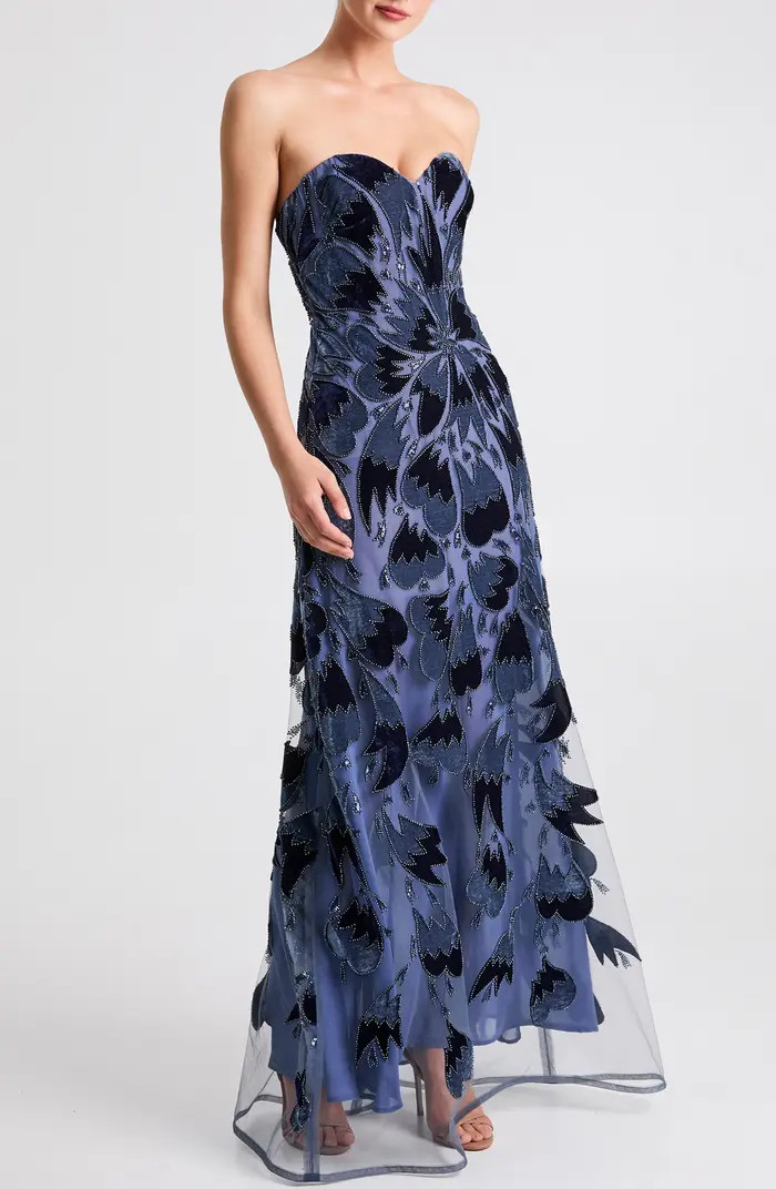 HELSI Sasha Velvet Trim Strapless Gown | Nordstrom | Nordstrom