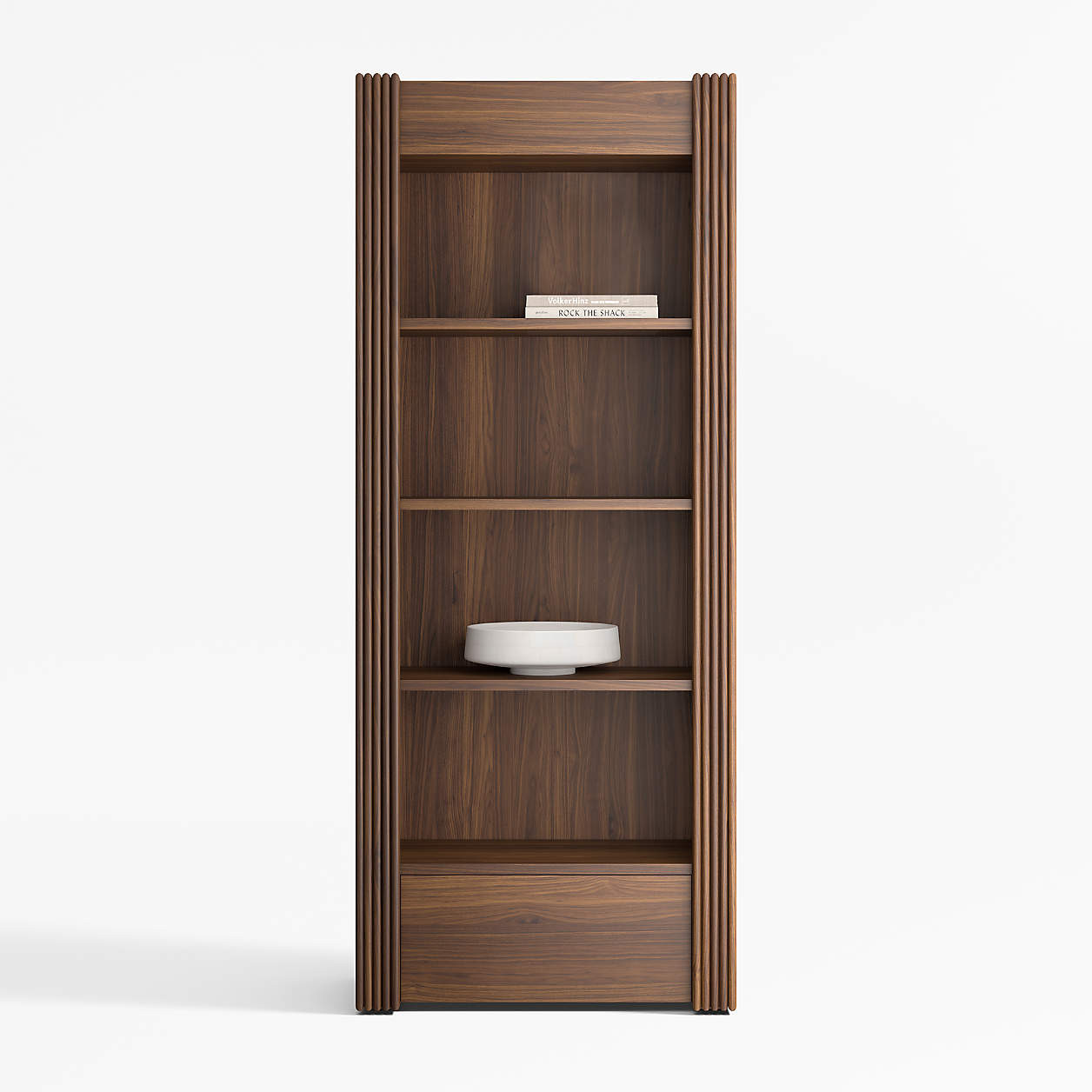 Siena 68" Walnut Wood 4-Shelf Storage Bookcase with Drawer, Set of 2 + Reviews | Crate & Barrel | Crate & Barrel