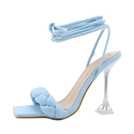 OAVQHLG3B Women s Shoes Casual Bohemian Fashion Lace-up Stilettos Peep Toe Sexy Ankle Strap Sandals | Walmart (US)