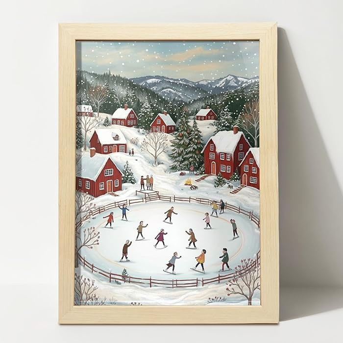 HandEasy Framed Christmas Village Wall Decor, Winter Town Posters for Rustic Winter Holiday, 8×1... | Amazon (US)