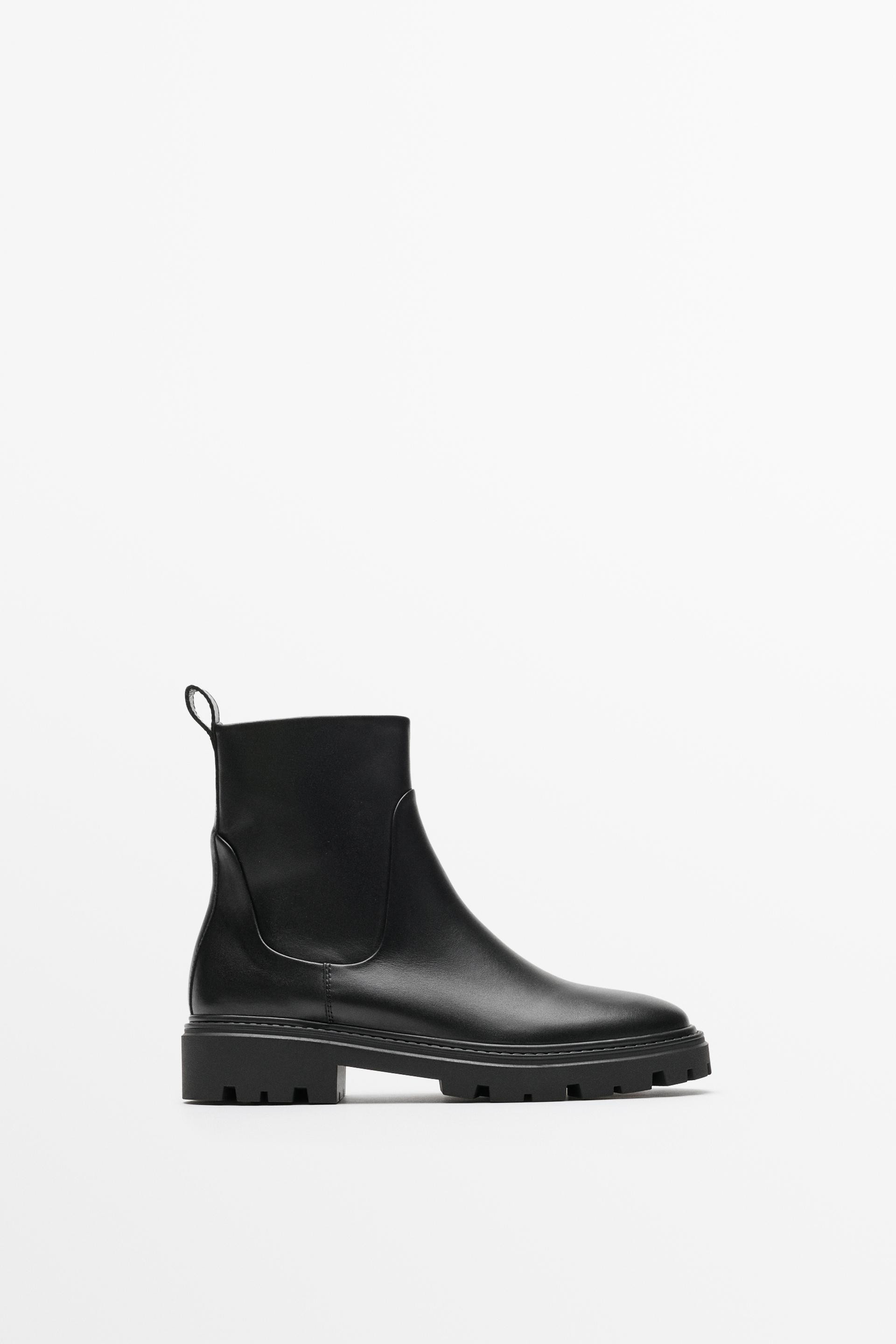 Flat leather ankle boot with track sole | Zara Canada