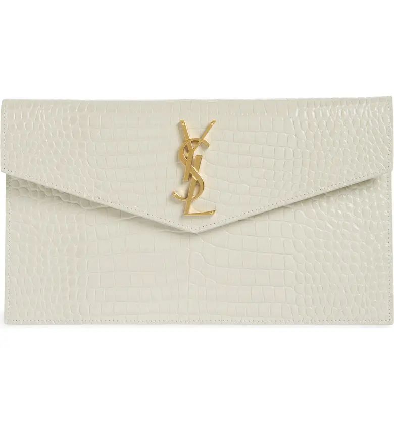 Uptown Croc Embossed Leather Pouch | Nordstrom