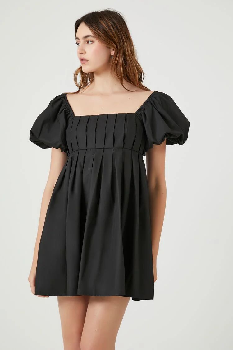 Women's Pleated Babydoll Dress in Black Medium | Forever 21 (US)