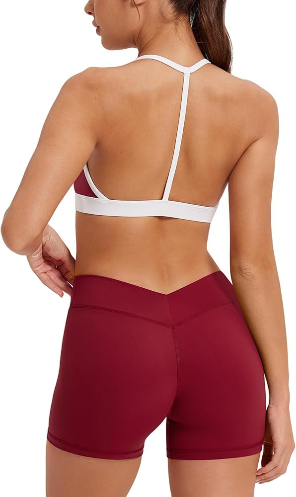 MOOSLOVER Women 2 Piece Workout Sets Layered Halter Sport Bra V Back Gym Shorts Yoga Outfits | Amazon (US)