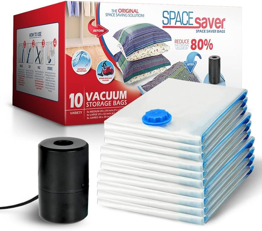 Spacesaver Vacuum Storage Bags - 10-Pack Variety with Electric Pump Saves 80% Clothes Storage Spa... | Amazon (US)