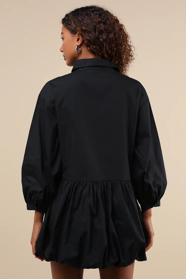 Sophisticated Delight Black Collared Bubble Hem Mini Dress | Lulus