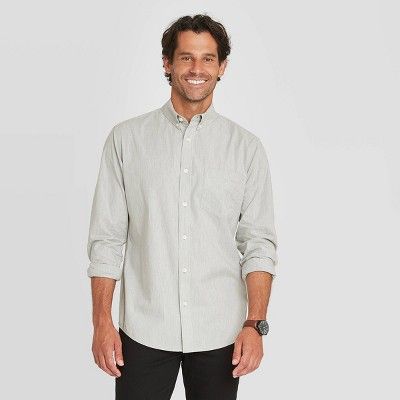 Men's Regular Fit Stretch Poplin Long Sleeve Button-Down Shirt - Goodfellow & Co™ | Target