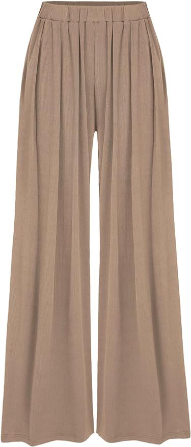 Wide Leg Palazzo Pants for Women with Pockets Elastic Business Causal Pants Women Summer for Beac... | Amazon (US)
