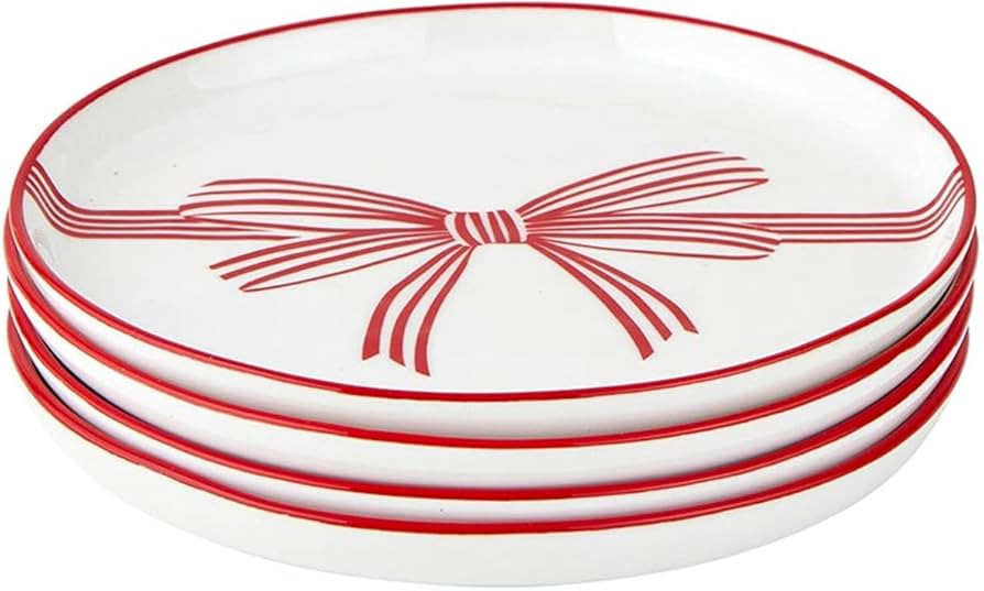 Santa Barbara Design Studio Appetizer Plate Set White Ceramic Small Plates, 5.25" Diameter, Red B... | Amazon (US)