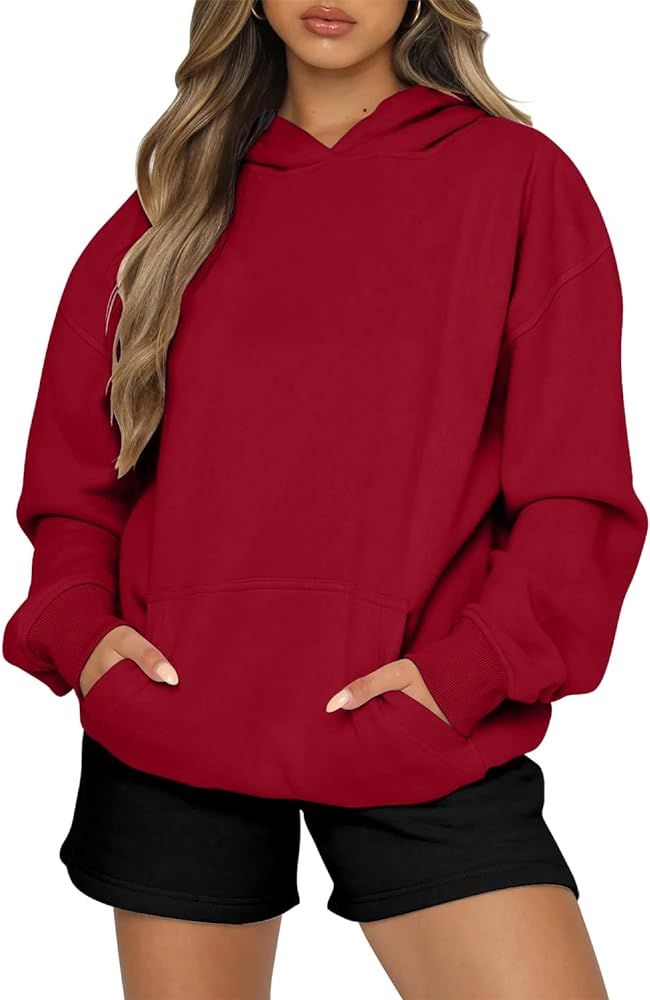 onlypuff Women Pullover Long Sleeve Sweatshirt Casual Hoodies Kangaroo Pocket Drop Shoulder Top | Amazon (US)