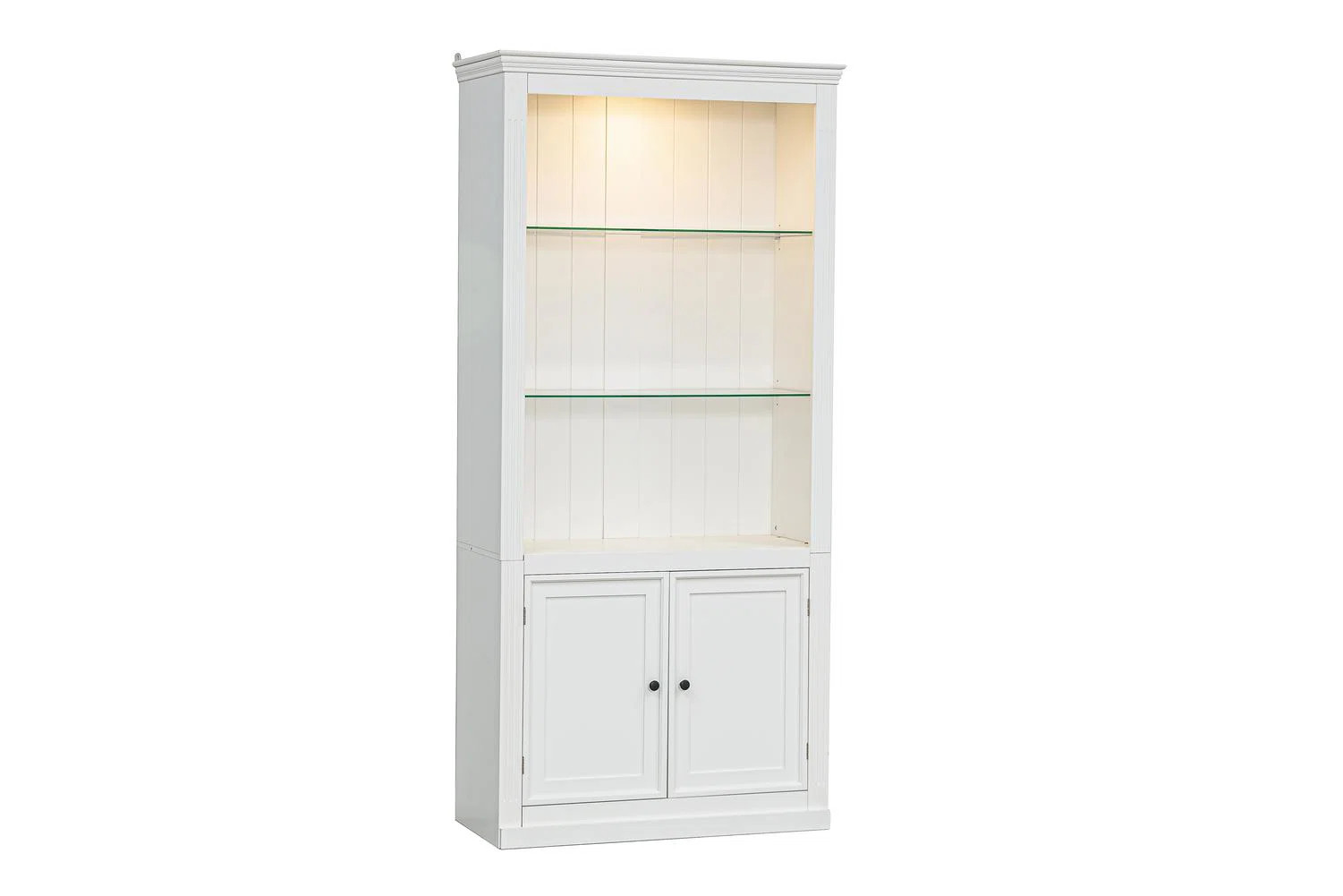 Tall White Display Shelves with LED Light and Glass Shelves – 78.75'' Retro Bookcase | Wayfair North America