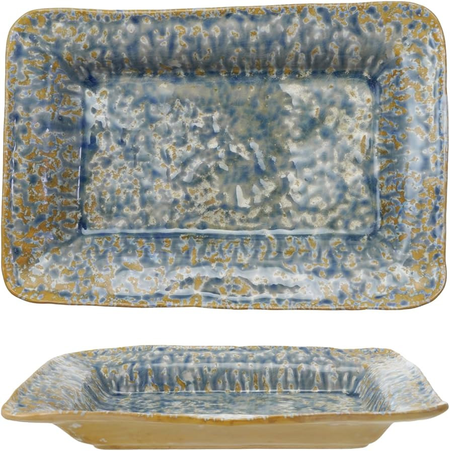 Creative Co-Op, Blue Stoneware Serving Dish with Reactive Crackle Glaze, 12.25” L x 8.5” W | Amazon (US)