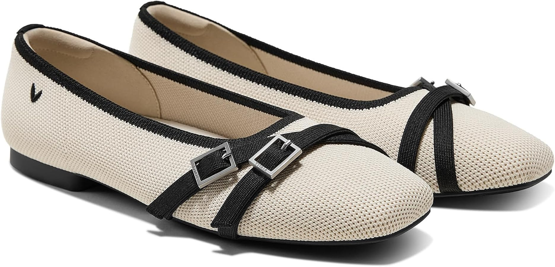 VIVAIA Marah Women's Square Toe Flats with Crisscross Buckle, Recycled Knit Ballet Flats for Work & Travel, Machine Washable, Anti-Slip | Amazon (US)