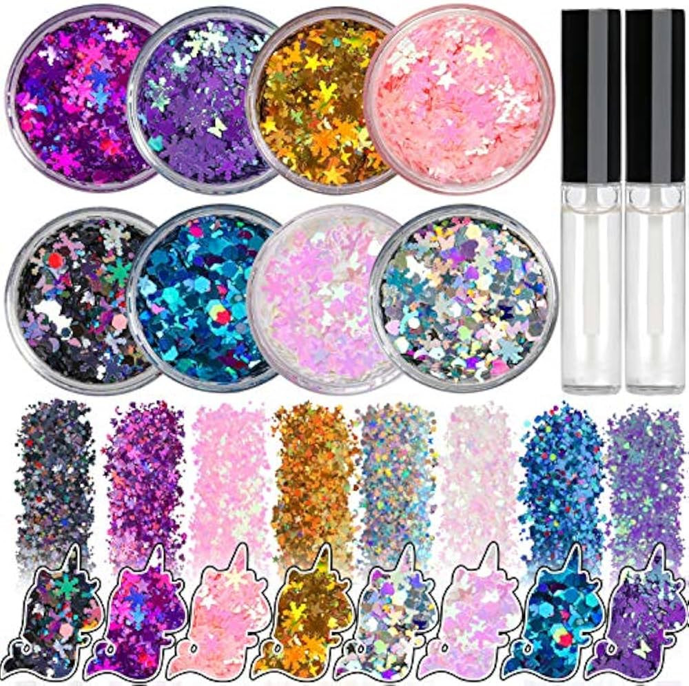 8 Jars of Cosmetic Chunky Glitter Shimmer Body Face Hair Eye Musical Festival Carnival Dance Hall... | Amazon (US)