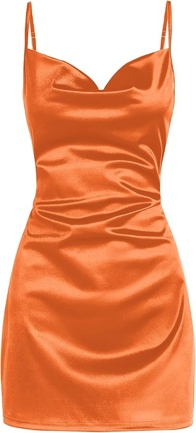 ZAFUL Women's Satin Sleeveless Spaghetti Strap Mini Dress Sexy Slip Cowl Neck Silky Cocktail Part... | Amazon (US)