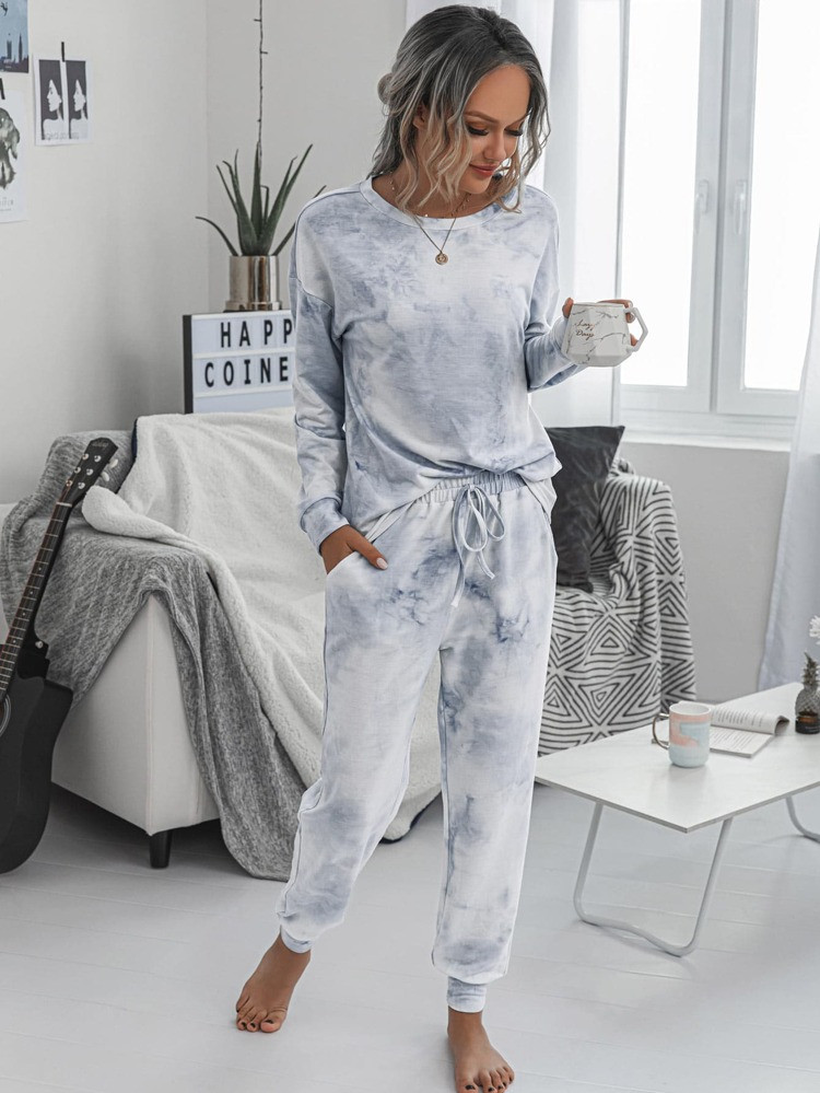 Tie Dye Tee With Knot Sweatpants | SHEIN