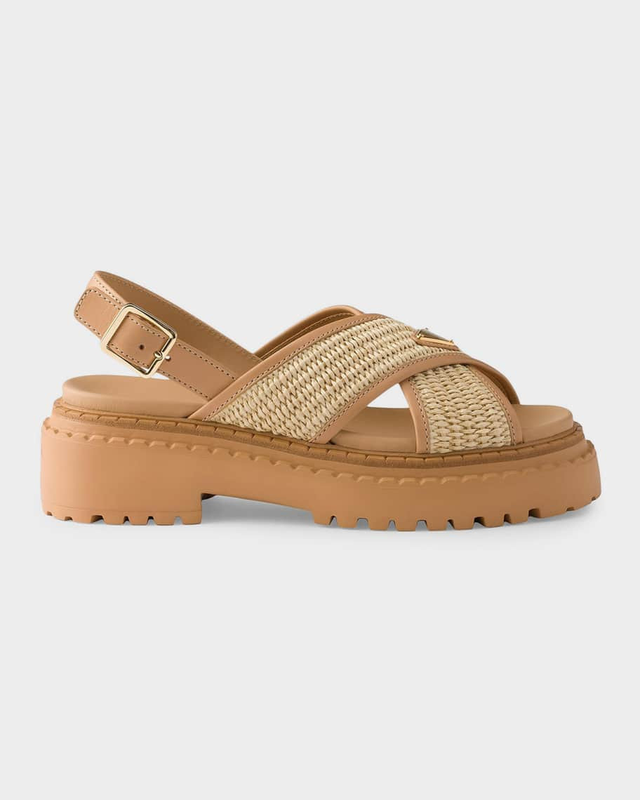Prada Crochet & Leather Sandals | Neiman Marcus