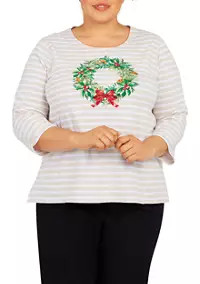 Alfred Dunner Plus Size Classics F2 Wreath Stripe Top | Belk
