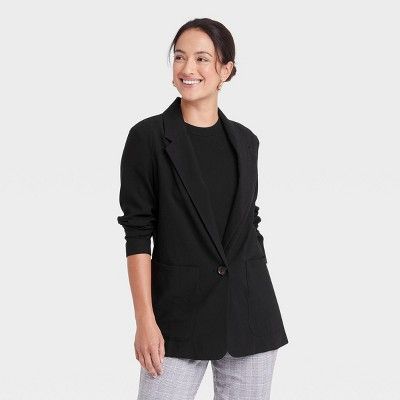 Women&#39;s Drapey Twill Blazer - A New Day&#8482; Black L | Target