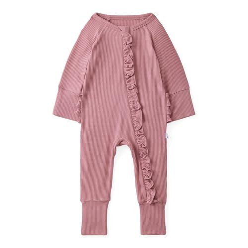Little Sleepies Ruffle Zippy, Newborn Pajamas, Viscose from Bamboo Baby Pajamas, Girls Preemie Newborn Sleepers, 2-Way Zipper, Rosewood Ribbed, 6-9M | Amazon (US)