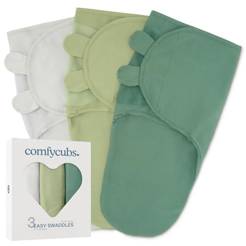 Comfy Cubs Easy Swaddle Blanket, 3 Pack - 100% Cotton Newborn Wrap, Small for 0-3 Months Infants, with Adjustable Velcro, Breathable and Durable Sleep Sack for Babies - Stone, Sage, Azul | Amazon (US)
