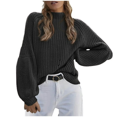 Banghong Turtle Necks for Womens Long Sleeve Black Sweaters for Women Knit Solid Pullove Casual Tops | Walmart (US)