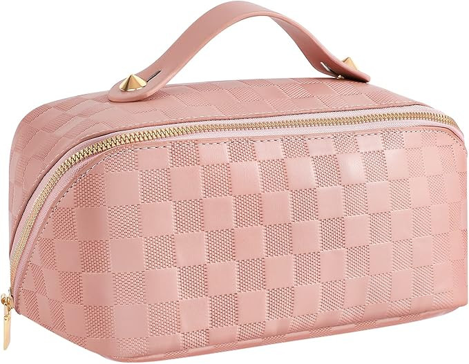 Cosmetic Bags for Women Travel Makeup Bag - Large Opening Makeup Bag,Portable Makeup Bag Opens Fl... | Amazon (US)