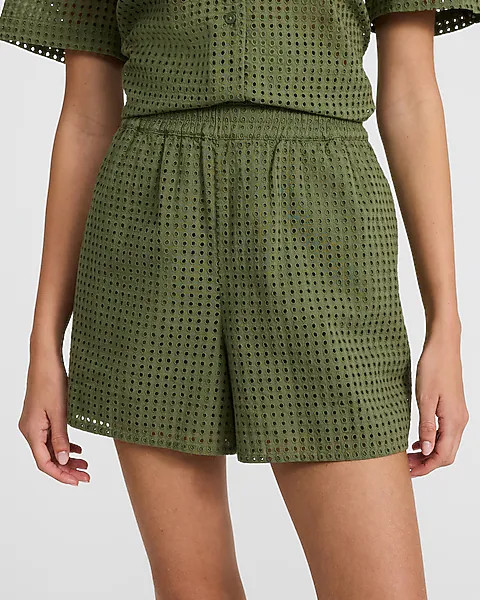 Cotton Eyelet High Waisted Pull On Shorts | Express