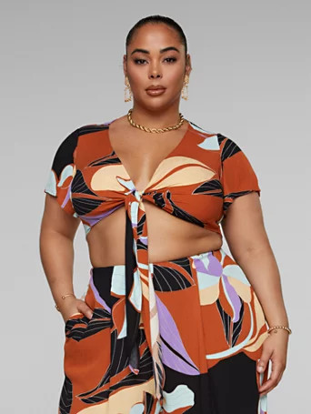 Dina Tropical Print Tie Front Top - Gabi Fresh x FTF - Fashion To Figure | Fashion To Figure