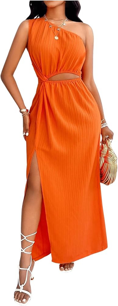 SOLY HUX Women's One Shoulder Twist Cut Out Split Dress Sleeveless Long Maxi Summer Dresses | Amazon (US)