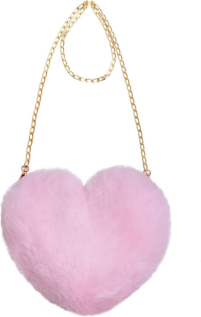Miayon Heart Shaped Faux Fur Purse Fluffy Crossbody Bag Chain Shoulder Bag Cute Clutch Halloween ... | Amazon (US)