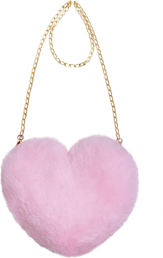 Miayon Heart Shaped Faux Fur Purse Fluffy Crossbody Bag Chain Shoulder Bag Cute Clutch Halloween ... | Amazon (US)