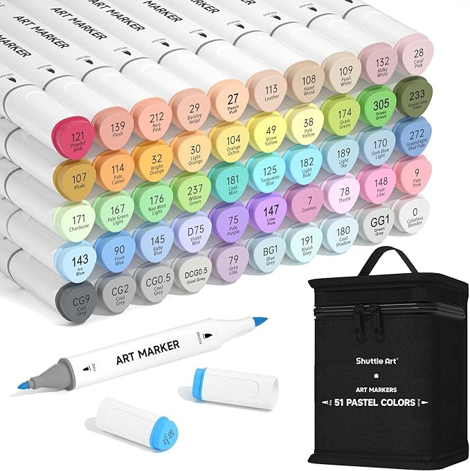 Shuttle Art Pastel Alcohol Markers Brush tip, Dual Tip Brush & Fine Tip Art Marker Set, 50 Colors... | Amazon (US)