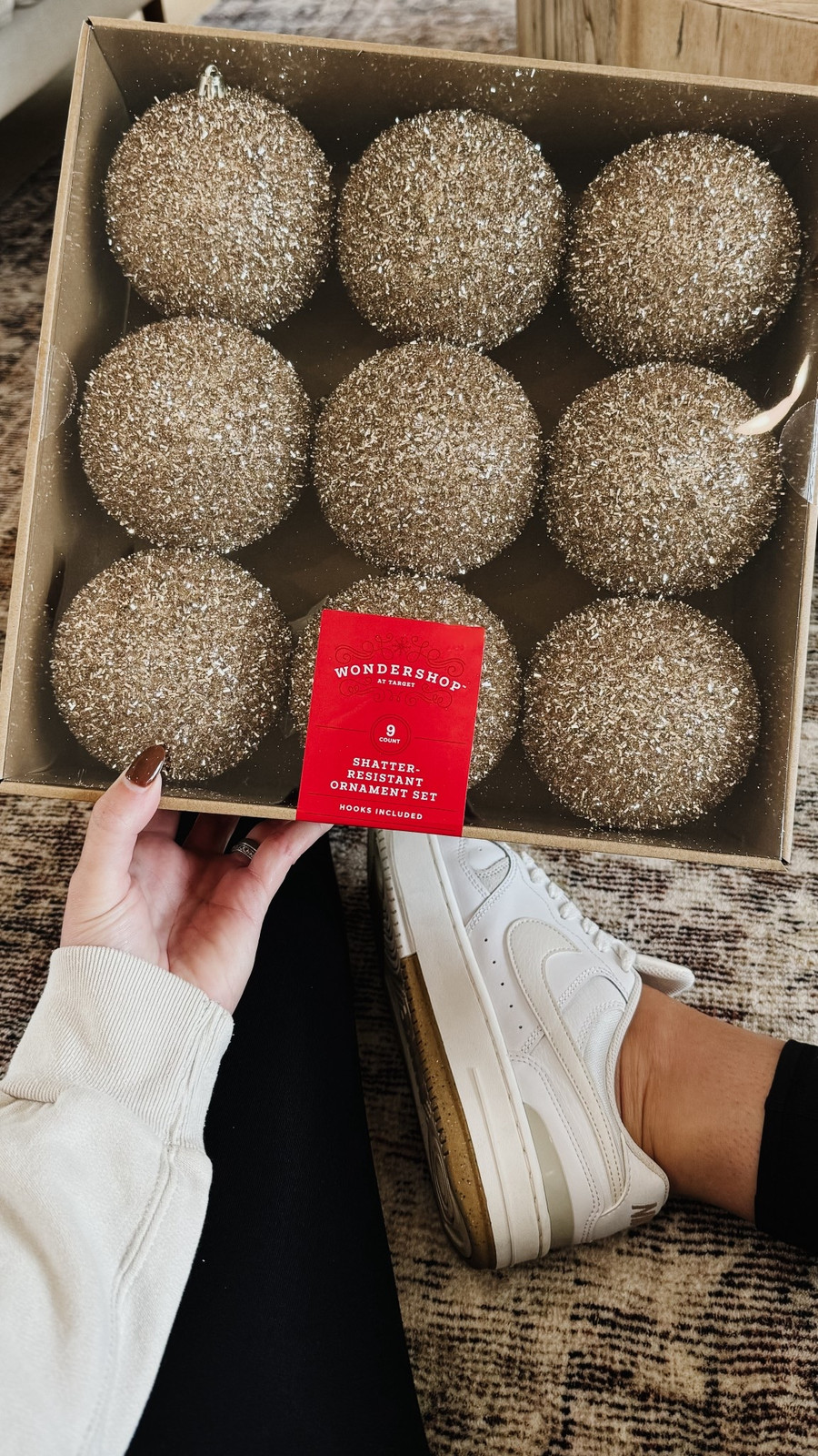 These gold Christmas ornaments from Target are such a good find.