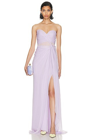 Oscar de la Renta Strapless Draped Gown in Lupine | FWRD | FWRD 