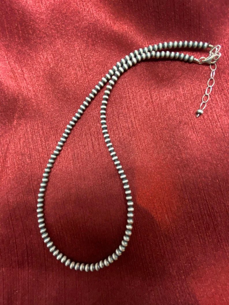 Sterling Silver 4mm Navajo Pearls Bead Necklace. - Etsy | Etsy (US)