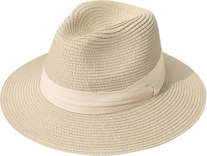 Women Wide Brim Straw Panama Roll up Hat Fedora Beach Sun Hat UPF50+ | Amazon (US)