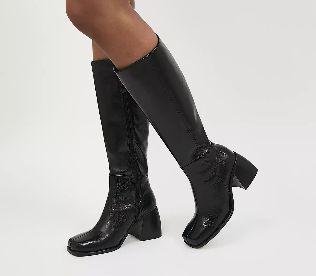 Office
								Karson Square Toe Knee Boots
								Black Leather | OFFICE London (UK)