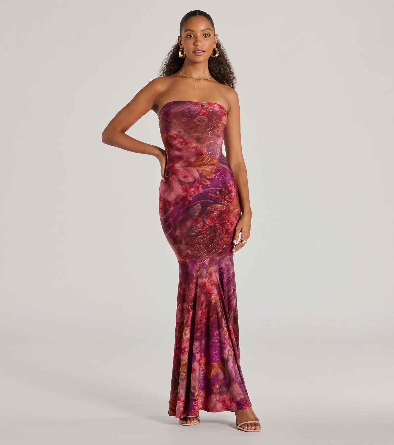 Gorgeous Aura Strapless Floral Tie-Dye Maxi Dress | Windsor Stores